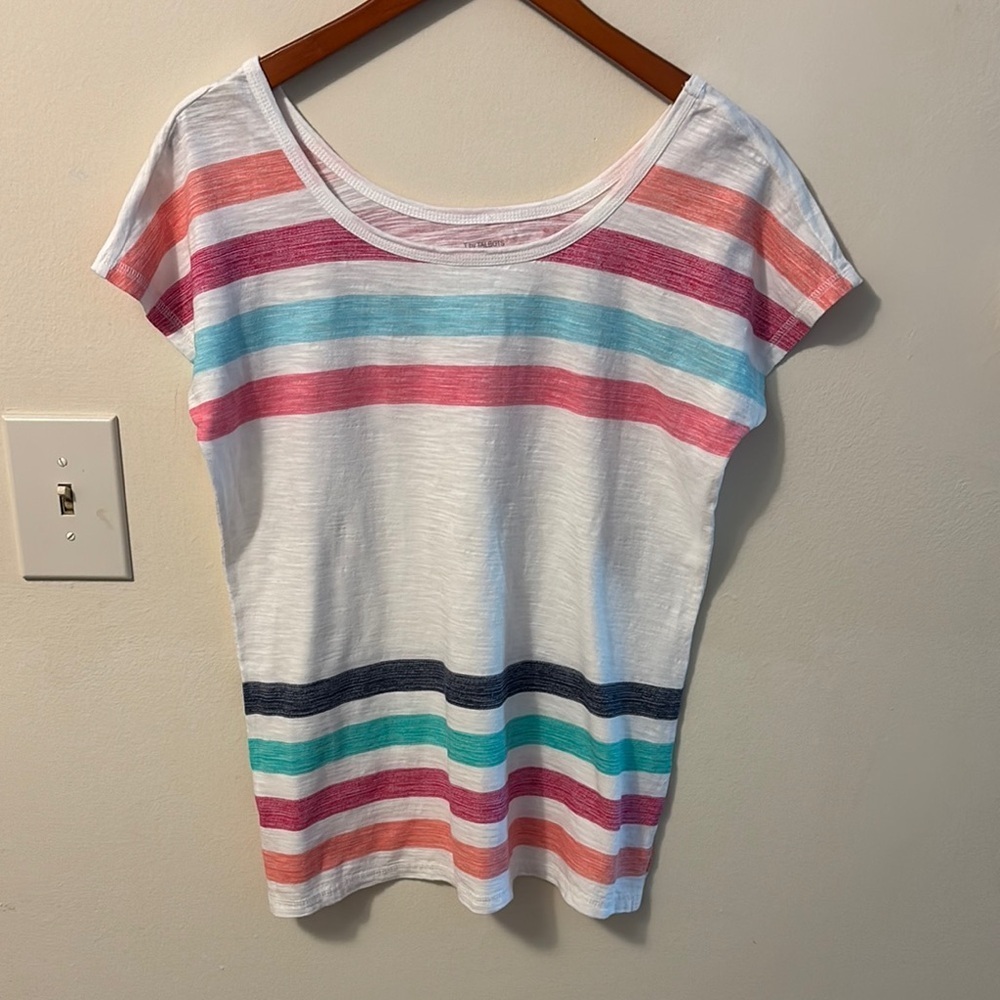 Talbots White and Pink Fitted Short Sleeve Tee